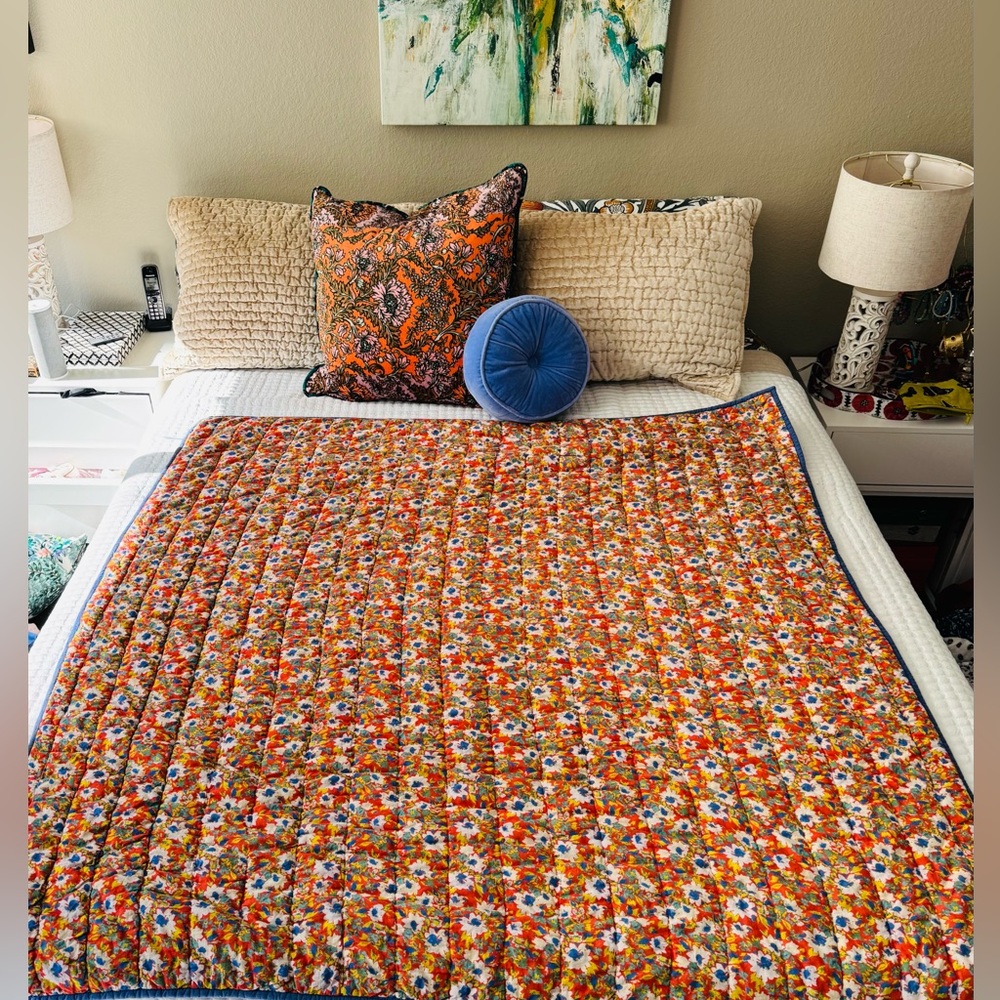 Floral Orange and Blue throw blanket